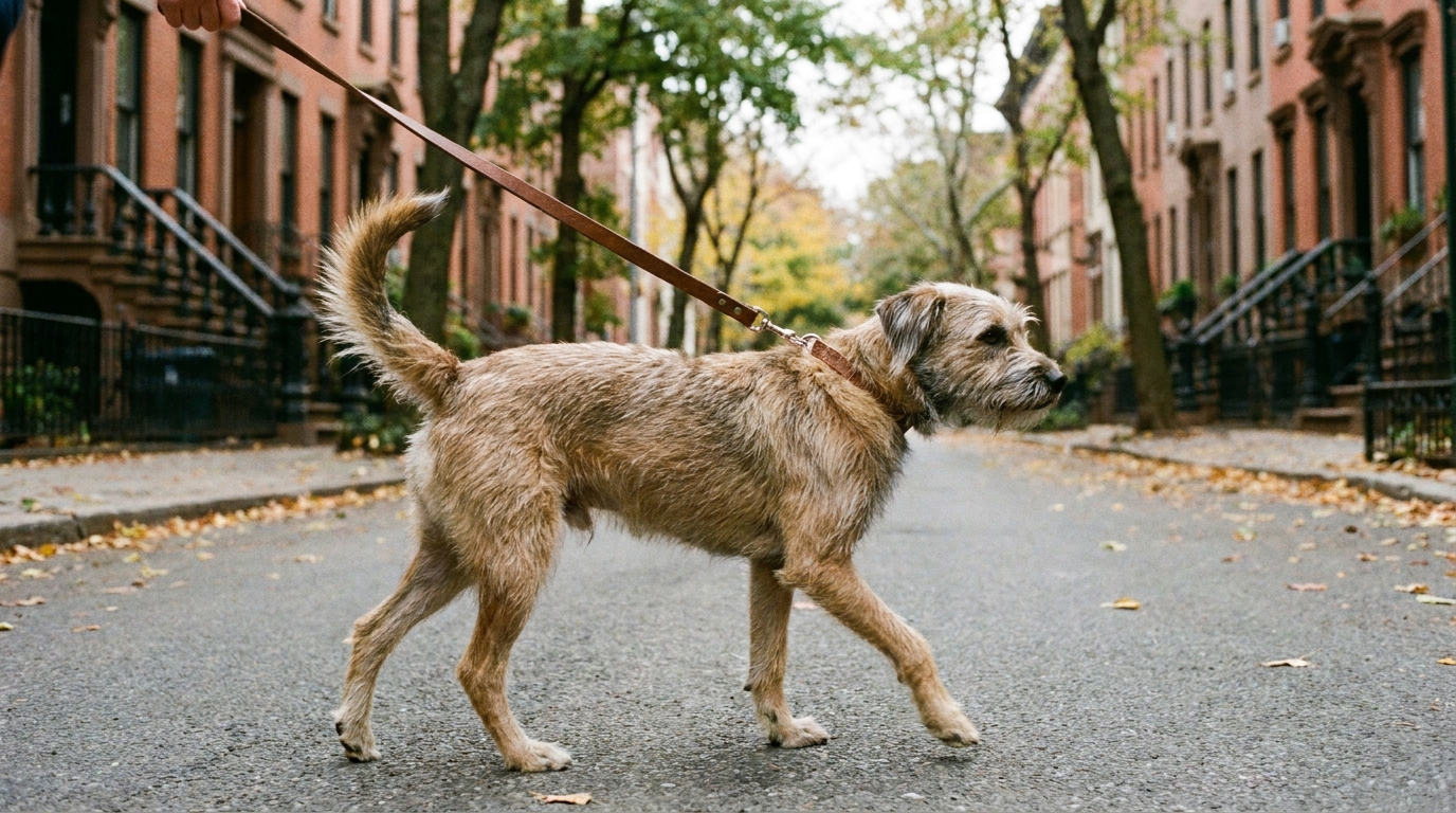 postura e rabo de cachorro durante passeio na rua
