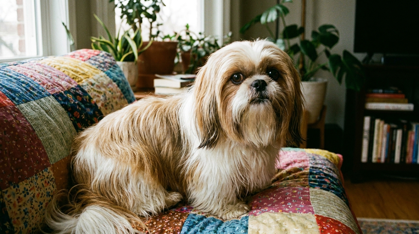 Shih Tzu tranquilo e carinhoso, ideal para idosos.